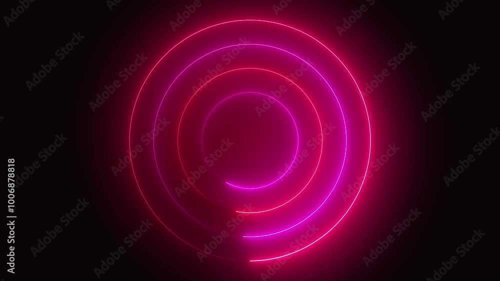 Neon abstract background with circle and red and blue lights moving around it. Slow turn. Shiny disc. Abstract footage video. Black background. Neon abstract background with circle and red and blue lights moving around it. Slow turn. Shiny disc. Abstract footage video. Black background.