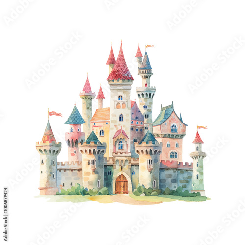 fantasy castle vector illustration in watercolor style