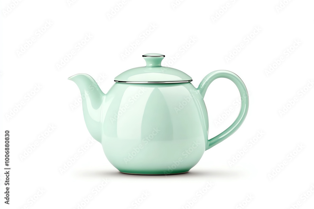 Elegant mint green teapot, white isolated background. Elegant mint green teapot, white isolated background.