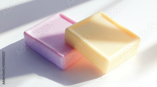 Two bars of handmade soap on a white background