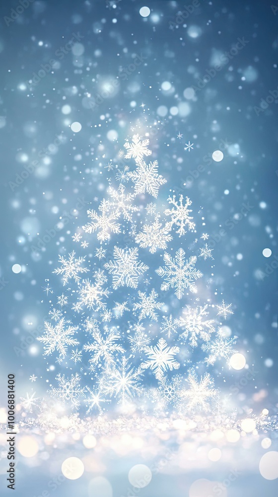 Unique christmas tree made from glowing snowflakes in a festive winter wonderland. Unique christmas tree made from glowing snowflakes in a festive winter wonderland.