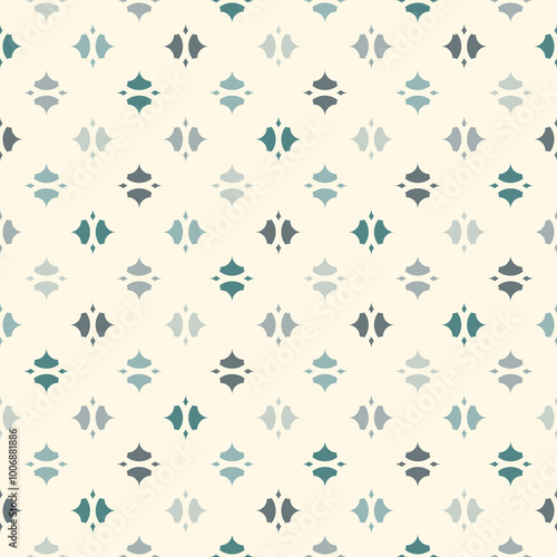 Minimalist pattern. Repeated stylized geometric figures ornament. Modern abstract background. Ornamental wallpaper. Simple digital paper, textile print. Seamless surface design. Vector illustration