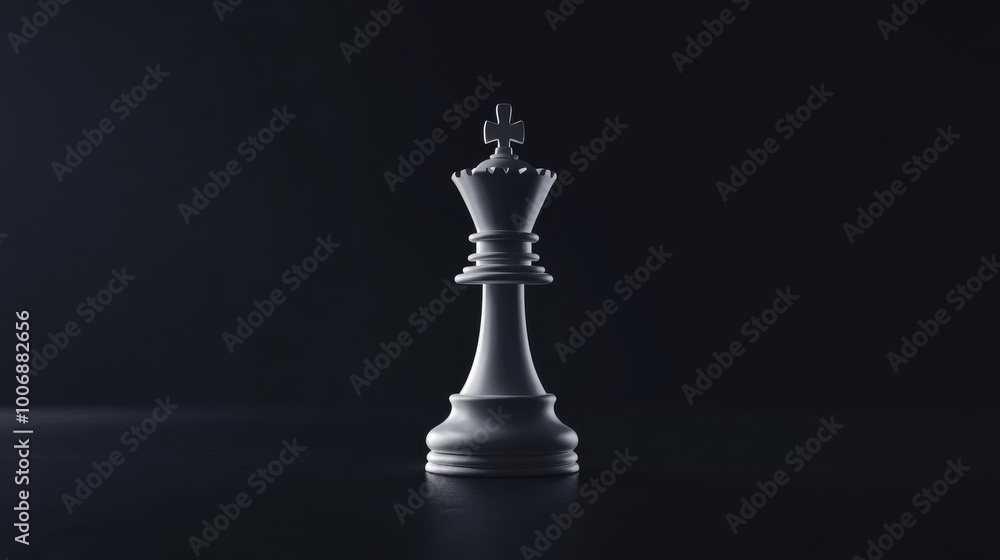 Single White Chess King Stands Tall on Black Background, Representing Authority Single White Chess King Stands Tall on Black Background, Representing Authority