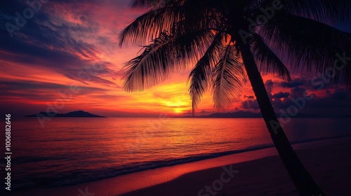 Wallpaper Mural Silhouette of palm trees Beautiful sunset on the tropical sea beach background for travel in holiday relax time, Torontodigital.ca