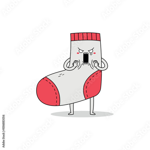 Cute sock cartoon character shocked expression doodle