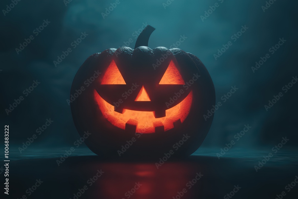 Spooky Halloween pumpkin with an eerie glow, isolated on a dark background, perfect for seasonal themes. Spooky Halloween pumpkin with an eerie glow, isolated on a dark background, perfect for seasonal themes.