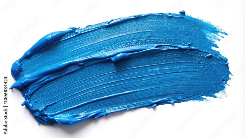 Abstract blue paint swatch, smooth brushstroke texture with a matte finish, smeared across a clean white background Abstract blue paint swatch, smooth brushstroke texture with a matte finish, smeared across a clean white background