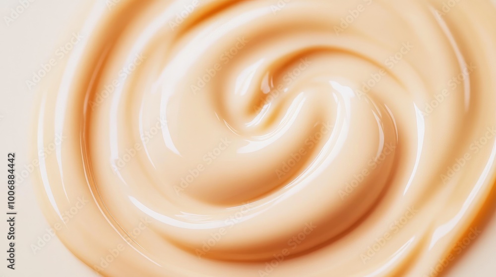 Close-up of foundation cream in a perfect swirl on a white background, with light reflecting off its glossy surface. No logos or people present. Close-up of foundation cream in a perfect swirl on a white background, with light reflecting off its glossy surface. No logos or people present.