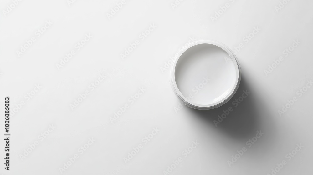 Close-up of the top view of a sample moisturizer with a smooth glossy finish. No logo or text. Simple and elegant white background for a clean look. Close-up of the top view of a sample moisturizer with a smooth glossy finish. No logo or text. Simple and elegant white background for a clean look.
