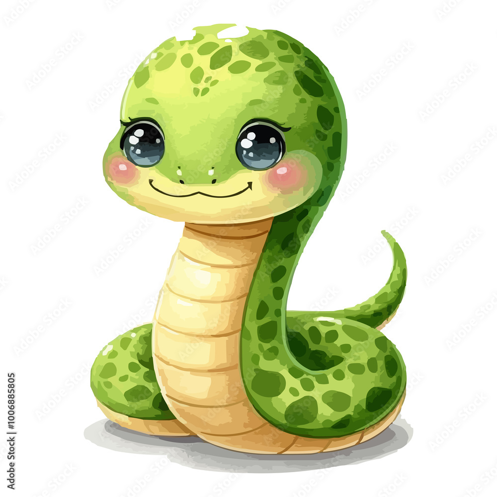 Fototapeta premium Cute Snake Wearing Clothes Watercolor Illustration on White Background