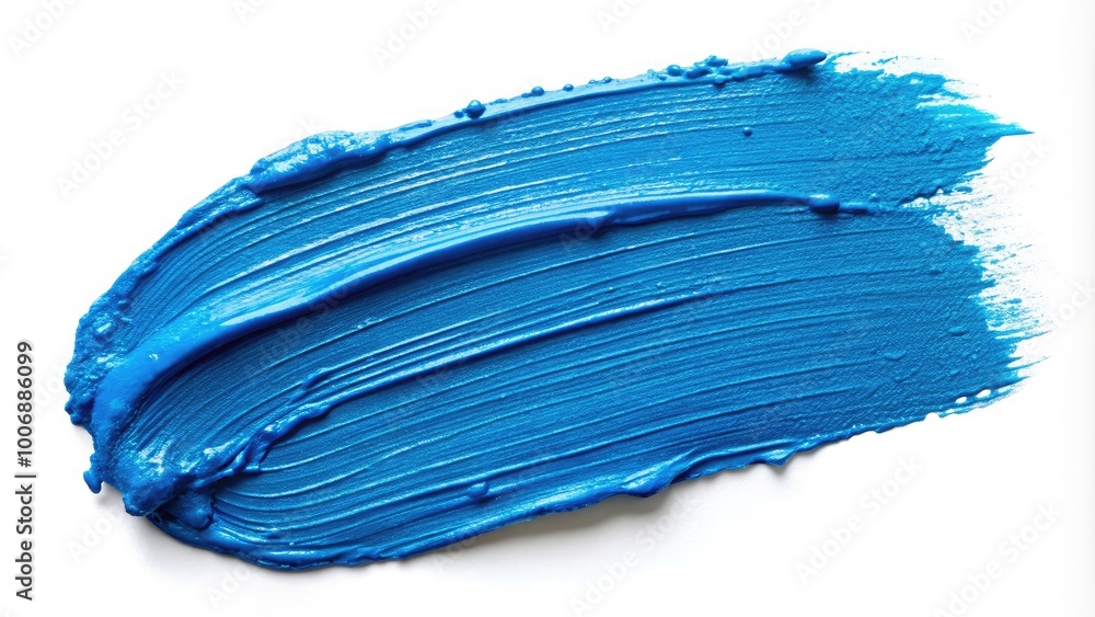 Abstract blue paint swatch, smooth brushstroke texture with a matte finish, smeared across a clean white background Abstract blue paint swatch, smooth brushstroke texture with a matte finish, smeared across a clean white background