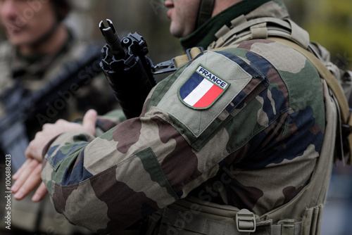 French soldier in uniform during the Romanian National Day military parade