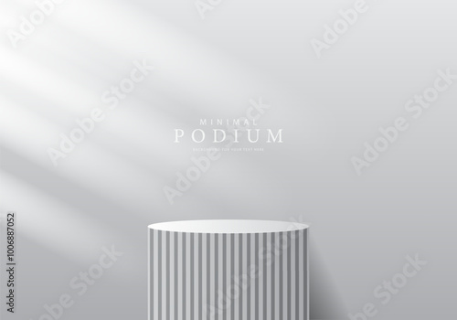 3D product Minimal display stand, white circle on gray background. Abstract geometric shapes in a simple design. Fashion stage mockup scene. Studio product display stand. Product advertising stand
