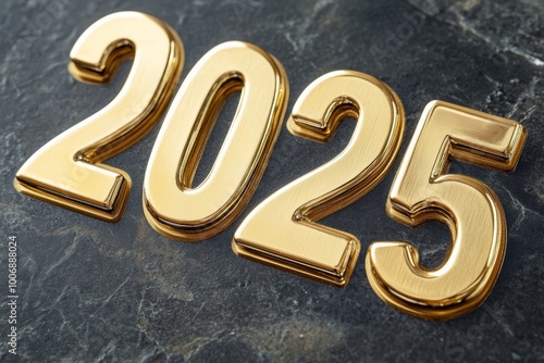 Shiny 3D Golden smooth metal 2025 Numbers.