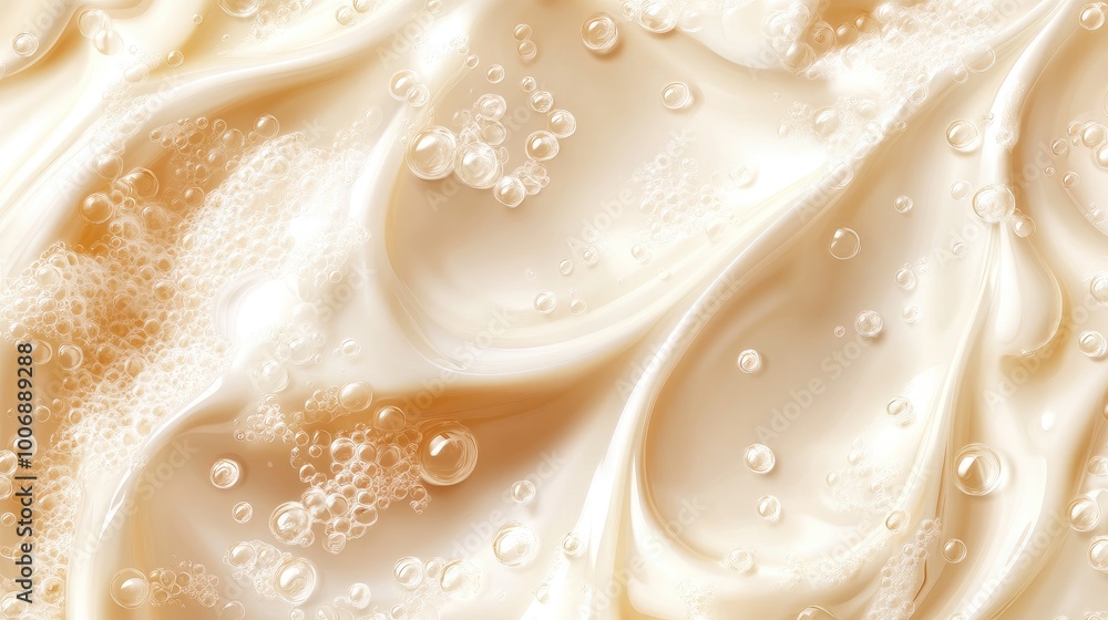 Fototapeta premium Top view of luxurious foam in a vector illustration, showcasing its texture and glossy appearance, suitable for facial skincare product advertising. No logos or people.