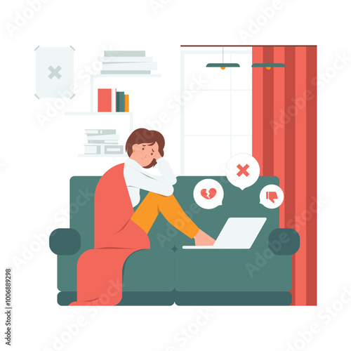Cyber bullying internet, insults, mockery, psychological abuse harassment, social media bad influence hate concept illustration