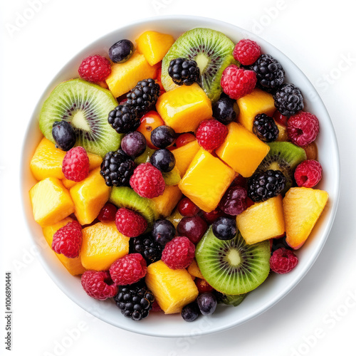 Fresh Mixed Fruit Salad with Mango, Kiwi, Berries, and Peaches.