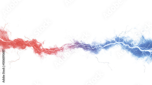 Blue red electric lightning isolated on white and transparent background. photo