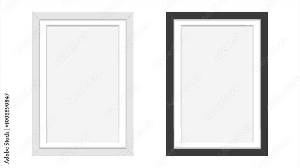 Black and White wood frame on white background. Picture frame. Vector illustration Black and White wood frame on white background. Picture frame. Vector illustration