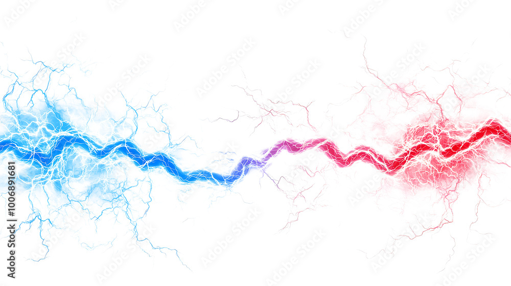 Obraz premium Blue red electric lightning isolated on white and transparent background.