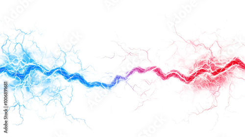 Blue red electric lightning isolated on white and transparent background.