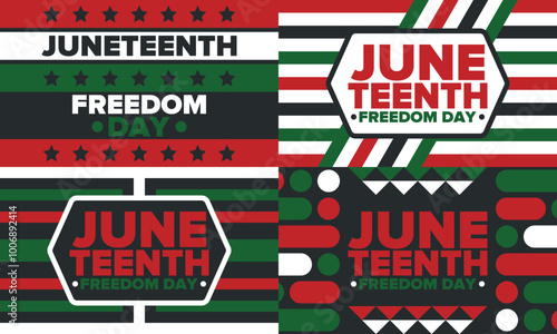 Juneteenth Independence Day. Freedom or Emancipation day. Annual american holiday, celebrated in June 19. African-American history and heritage. Poster, greeting card, banner and background. Vector