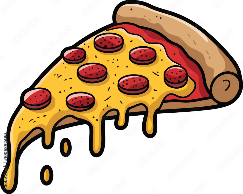 Cartoon Style Pizza Slice Illustration with Dripping Cheese and Golden Crust on Transparent Background Cartoon Style Pizza Slice Illustration with Dripping Cheese and Golden Crust on Transparent Background