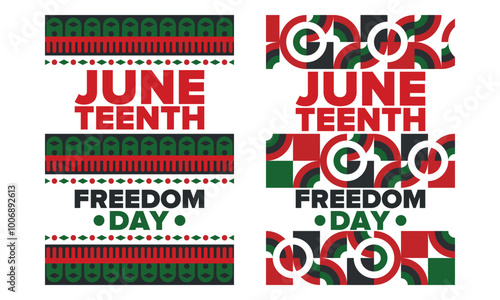 Juneteenth Independence Day. Freedom or Emancipation day. Annual american holiday, celebrated in June 19. African-American history and heritage. Poster, greeting card, banner and background. Vector