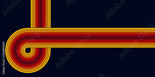 Abstract colorful 70s background vector. Vintage retro wallpaper with rainbow stripes and wavy lines. A 1970 color illustration suitable for posters, banners, decorative items and wall art.