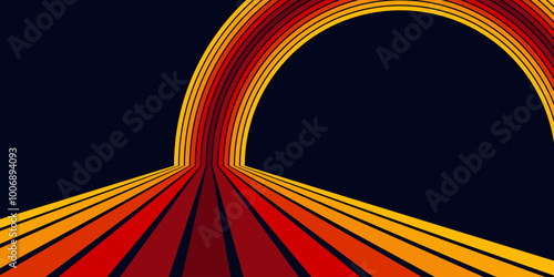 Abstract colorful 70s background vector. Vintage retro wallpaper with rainbow stripes and wavy lines. A 1970 color illustration suitable for posters, banners, decorative items and wall art.