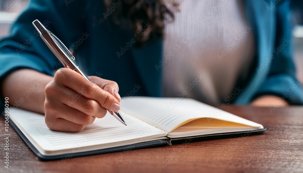 woman writing on a notebook woman writing on a notebook