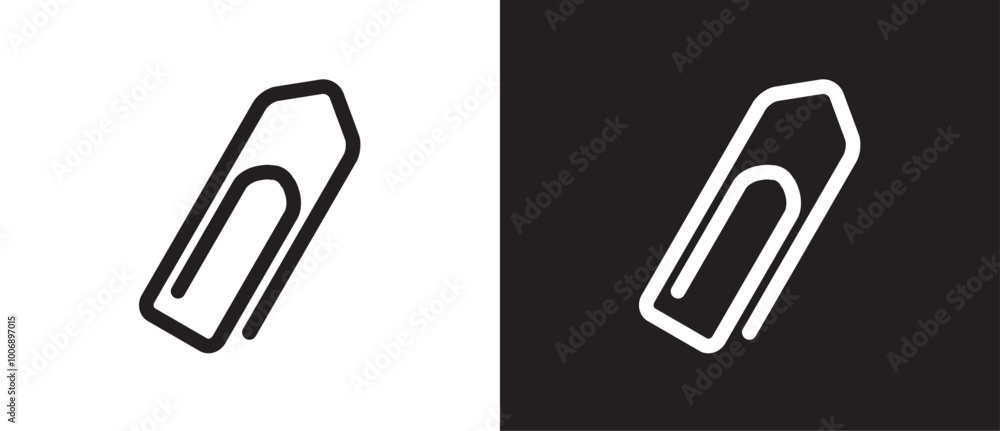 Icon of paperclip with a pointed shape. attached link file icon, internet web page URL icon, attachment, document, office paper clip icon symbol vector illustration in black and white background. Icon of paperclip with a pointed shape. attached link file icon, internet web page URL icon, attachment, document, office paper clip icon symbol vector illustration in black and white background.