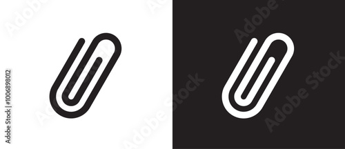 Simple paperclip icon. attached link file icon, attachment, document, office paper clip icon. Office accessory. Hold papers.  Paperclip vector illustration in black and white background. Eps10