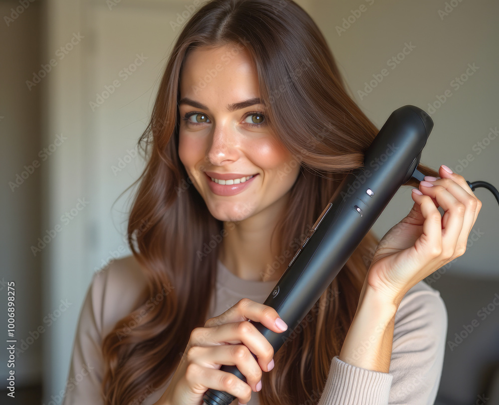A beautiful brunette girl takes care of her long hair A beautiful brunette girl takes care of her long hair