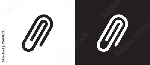 Paperclip icon. attached link file icon, attachment, document, office paper clip icon. Office accessory. Hold papers.  Paperclip vector illustration in black and white background. Eps10