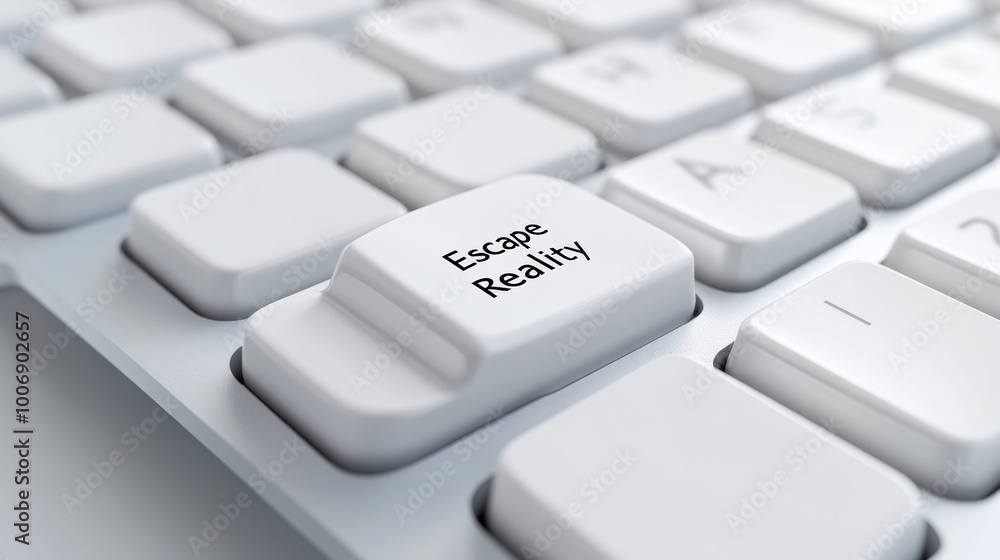A close up of a white keyboard with the word escape reality on it, AI A close up of a white keyboard with the word escape reality on it, AI