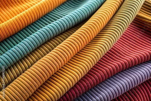 Close-up of soft ribbed fabric with vibrant colors