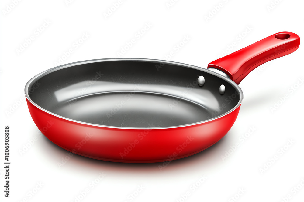 Red frying pan with a sleek design on a white isolate background. Red frying pan with a sleek design on a white isolate background.