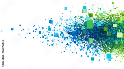 Green and blue colored pixel art technology design isolated on white and transparent background.