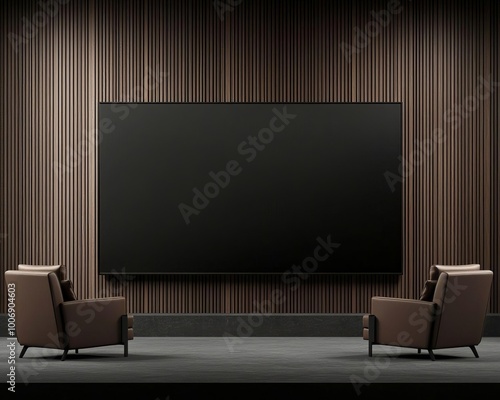 Contemporary Media Room with LargeScreen TV and Surround Sound for Ultimate Home Entertainment photo