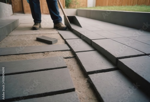 A man and a woman are diligently working on installing a tile floor