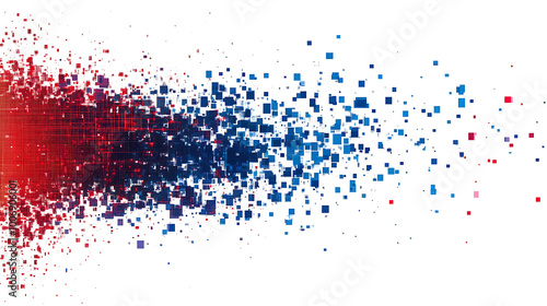 Blue and red colored pixel art technology design isolated on white and transparent background.