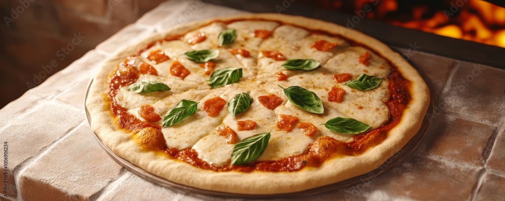 Margarita pizza dough, hand-crafted, brick oven, 3D illustration Margarita pizza dough, hand-crafted, brick oven, 3D illustration