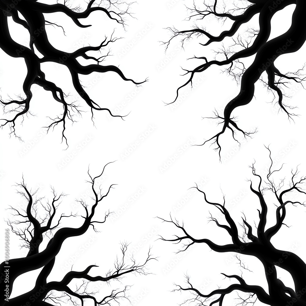 Silhouettes of barren tree branches on a white isolated background. Silhouettes of barren tree branches on a white isolated background.