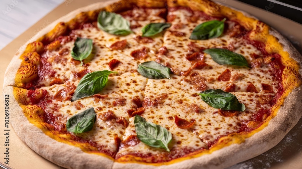Margarita pizza fresh out of oven, crispy crust, 3D illustration Margarita pizza fresh out of oven, crispy crust, 3D illustration