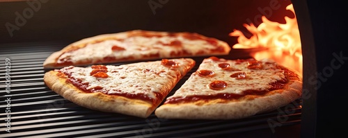 Margarita pizza slices, heat escaping oven, detailed 3D illustration photo