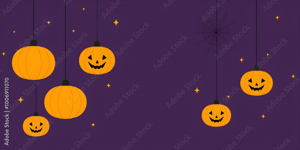 Fototapeta premium Halloween background with lanterns and the core drive purple and orange. Enough space is for text.