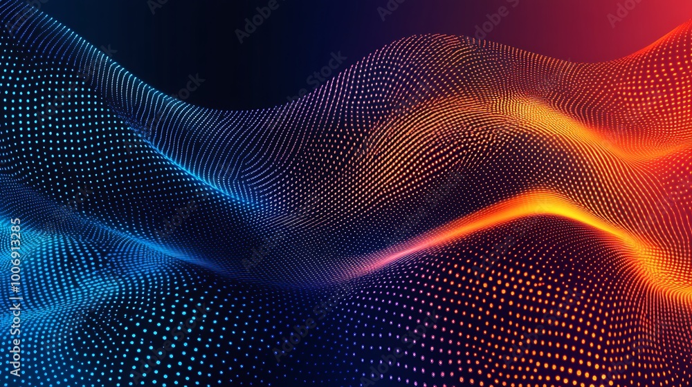 Abstract wave of red and blue dots on dark background. Abstract wave of red and blue dots on dark background.