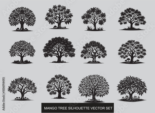 Black Mango Tree  vector silhouette.