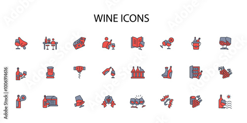 Wine icon set.vector.Editable stroke.linear style sign for use web design,logo.Symbol illustration.